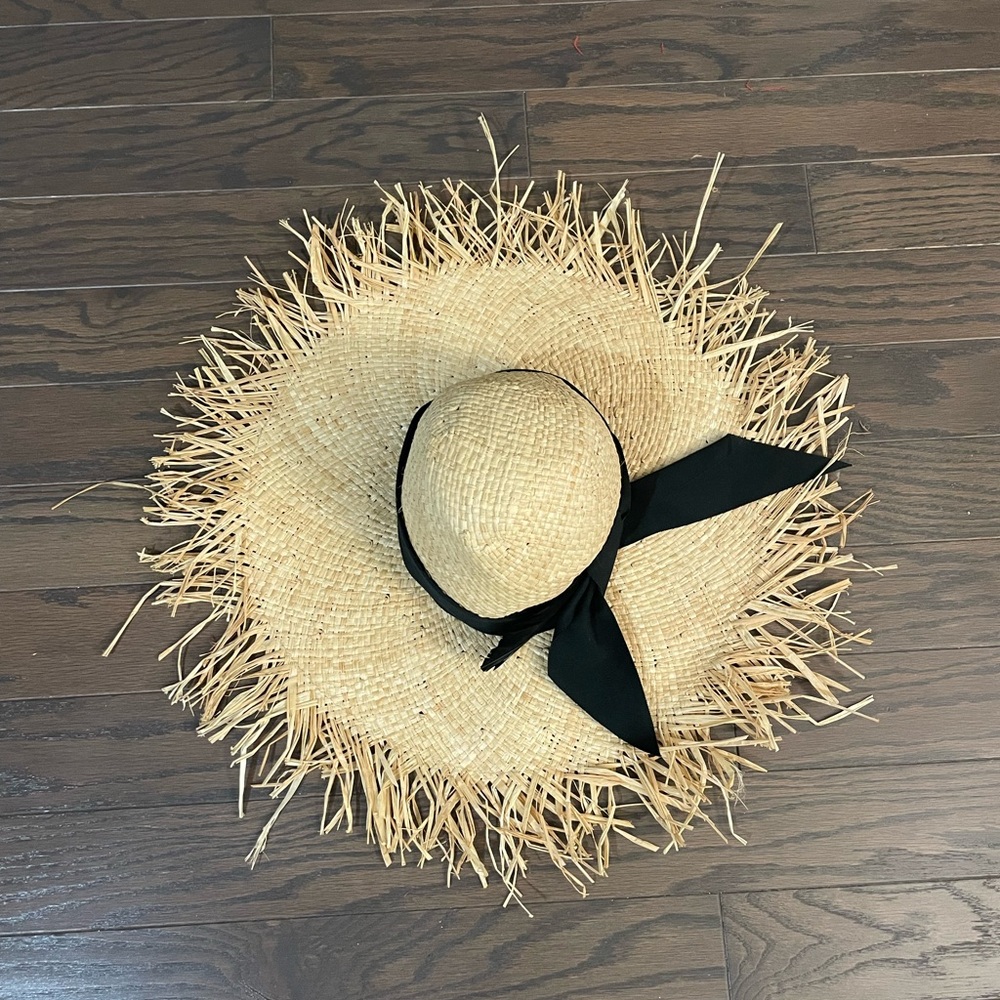 GIGI BURRIS MILLINERY ETE NATURAL feather grosgrain ribbon frayed straw hat - Picture 5 of 15